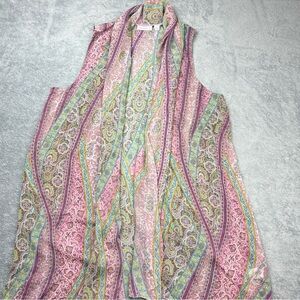 Susan Graver Pink and Green Paisley Sleeveless Blouse
